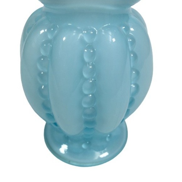 Vtg Fenton Beaded Blue Glass Ruffled Overlay Tulip Jack in the Pulpit Melon Vase - Picture 9 of 10